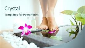  Presentation with feminine - Slides having spa pedicure - pair of feminine feet background and a cool aqua colored foreground
