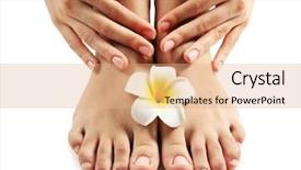  Presentation with plumeria - Beautiful PPT theme featuring pedicure procedure with plumeria isolated backdrop and a coral colored foreground