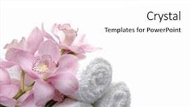  Presentation with blue flower - Cool new slides with spa purple colour - three towels with orchid flower backdrop and a white colored foreground
