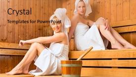  Presentation with wellness - PPT theme featuring spa relaxing in wooden sauna background and a coral colored foreground