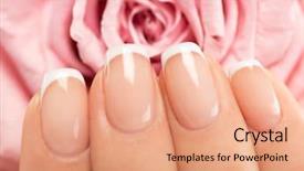  Presentation with nails manicure - Slide deck having spa salon beautiful female hand background and a coral colored foreground
