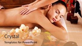  Presentation with masseur doing massage spa - Slide deck with spa salon beauty treatment background and a coral colored foreground