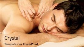  Presentation with masseur doing massage spa - Cool new PPT theme with spa salon beauty treatment backdrop and a coral colored foreground