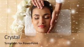  Presentation with beauty salon pedicured feet - PPT theme having spa salon enjoying head massage background and a coral colored foreground