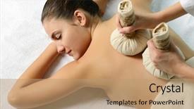  Presentation with spa herbal balls - Slide deck with spa salon gets massage background and a coral colored foreground