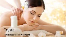  Presentation with massage therapy - Slide deck featuring spa salon massage therapy background and a coral colored foreground