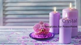  Presentation with flower candles - Slide set consisting of spa salt with flower and candles on table background and a light blue colored foreground