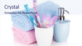  Presentation with lily flower - Audience pleasing slide set consisting of spa set lily - toothbrushes soap two towels backdrop and a light blue colored foreground