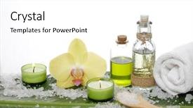  Presentation with food in banana leaf - Amazing PPT theme having spa set on banana leaf backdrop and a white colored foreground