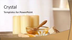  Presentation with flicking candles - Beautiful slide deck featuring spa set with honey treatments backdrop and a sky blue colored foreground
