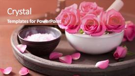  Presentation with oils - Theme enhanced with spa set with rose flowers background and a coral colored foreground