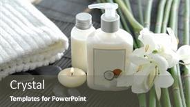  Presentation with bamboo flower - Colorful PPT theme enhanced with spa setting on mat with towel stones candle bamboo grove lying on ginger flower backdrop and a gray colored foreground