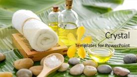  Presentation with banana - Presentation with spa setting on wet banana background and a yellow colored foreground