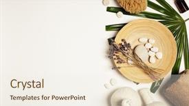  Presentation with flat - Cool new theme with showers flowers - spa setting on white background backdrop and a sky blue colored foreground