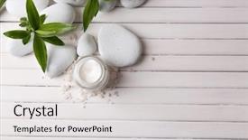  Presentation with table setting - Cool new presentation with zen balance bamboo leafs - spa setting on wooden table backdrop and a light gray colored foreground