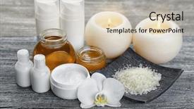  Presentation with table salt - PPT theme consisting of spa setting with aroma candles delicious honey and sea salt on grey wooden table background and a soft green colored foreground