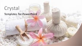  Presentation with spa stones leaves - Amazing presentation theme having spa-setting-with-bottles backdrop and a white colored foreground