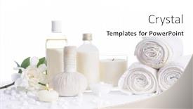  Presentation with herbal - Amazing slide deck having spa-setting-with-bottles backdrop and a white colored foreground