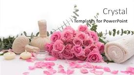  Presentation with pink rose petals - Audience pleasing slide deck consisting of spa-setting-with-bouquet backdrop and a white colored foreground