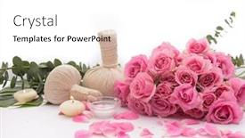  Presentation with pink green - Colorful slide deck enhanced with spa-setting-with-bouquet backdrop and a white colored foreground