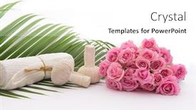  Presentation with pink green - Slide deck with spa-setting-with-bouquet background and a white colored foreground