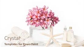  Presentation with essential oil - PPT theme featuring spa-setting-with-branch-frangipani background and a sky blue colored foreground