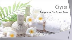  Presentation with spa stones leaves - Cool new presentation with spa-setting-with-frangipani-candle backdrop and a white colored foreground