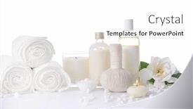  Presentation with spa stones leaves - PPT layouts with spa-setting-with-gardenia-bottles background and a white colored foreground
