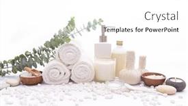  Presentation with spa stones leaves - Beautiful presentation theme featuring spa-setting-with-green-eucalyptus backdrop and a white colored foreground