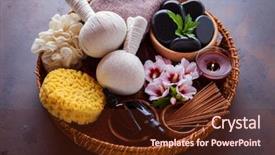  Presentation with hibiscus - Beautiful PPT theme featuring spa setting with hibiscus flowers backdrop and a tawny brown colored foreground