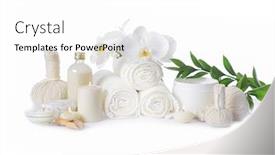 Presentation with essential oil - Presentation theme with spa-setting-with-orchid-bottles background and a white colored foreground