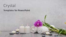  Presentation with orchid - Cool new PPT theme with spa-setting-with-orchid backdrop and a light gray colored foreground