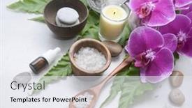  Presentation with green leaves - Presentation theme having spa-setting-with-salt background and a sky blue colored foreground