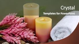  Presentation with candle - Beautiful presentation design featuring spa sitting with towel and candle salt stones on mat backdrop and a tawny brown colored foreground