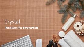  Presentation with year still life christmas - Colorful presentation enhanced with spa still life computer keyboard and fir branch on bamboo mat background top view with copy space healthy lifestyle body care spa treatment christmas and new year sale internet shop backdrop and a coral colored foreground