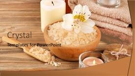  Presentation with spa - Audience pleasing PPT layouts consisting of spa still life on wooden table background backdrop and a yellow colored foreground