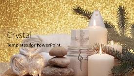  Presentation with gold cosmetic - Slide set consisting of spa still life with cosmetic creams candles fir branches gift boxes and christmas ornaments on a gold background new year and christmas vacation healthy lifestyle body care spa treatment concept background and a coral colored foreground