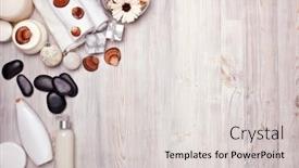  Presentation with year still life christmas - PPT theme featuring spa still life with cosmetic creams towel and christmas ornaments on light wooden background top view with copy space new year and christmas healthy lifestyle body care spa treatment background and a light gray colored foreground