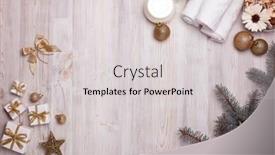  Presentation with year still life christmas - PPT theme with spa still life with cosmetic creams towel and christmas ornaments on light wooden background top view with copy space new year and christmas healthy lifestyle body care spa treatment background and a light gray colored foreground