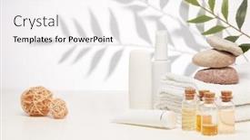  Presentation with oils - PPT layouts having spa-still-life-with-creams background and a sky blue colored foreground