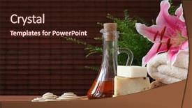  Presentation with essential oil - Beautiful PPT theme featuring spa still life with essential oil soap and towel backdrop and a wine colored foreground
