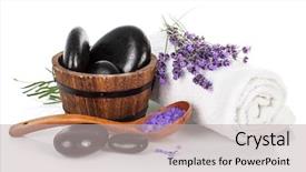  Presentation with handmade spa lavender soap - Slide set featuring spa still life with lavender background and a light gray colored foreground