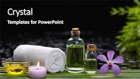  Presentation with green life - Slide deck with spa still life with orchid and towel candle oil on green long leaf background and a black colored foreground