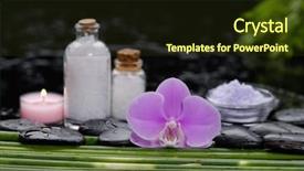  Presentation with green life - Slide deck enhanced with spa still life with orchid and towel candle oil salt in bowl on green long leaf background and a tawny brown colored foreground