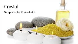  Presentation with white candles - PPT layouts consisting of spa still life with pebbles oil and candles isolated on white background and a white colored foreground