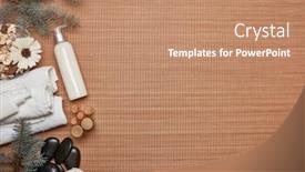  Presentation with body care spa body massage - Presentation theme enhanced with spa still life with toiletry massage stones and fir branch on bamboo mat background top view with copy space healthy lifestyle body care spa treatment new year and christmas background and a coral colored foreground