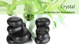  Presentation with spa white orchids black - Slide set with plate snack of fresh peach background and a tawny brown colored foreground