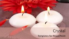  Presentation with flower candles - Presentation featuring portrait of affectionate mature couple embracing against red background loving mature couple standing together with copy space background and a violet colored foreground