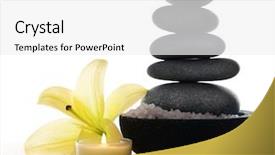  Presentation with peppermint candy cane on white - Cool new slide deck with spa stones with lily candle backdrop and a white colored foreground