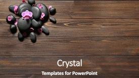  Presentation with hydrangea - Colorful slides enhanced with spa stones with orchid and hydrangea on wooden background backdrop and a tawny brown colored foreground